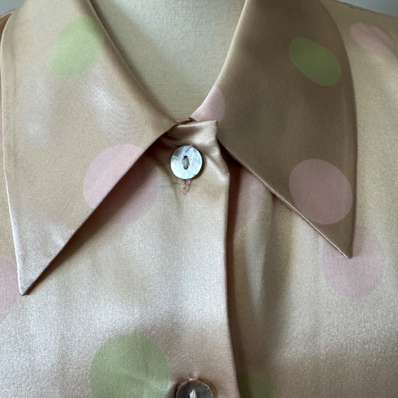 Como Vintage Silk Polka Dot Button-Down Shirt - Cream and Pink Sz 16 - Picture 3 of 11
